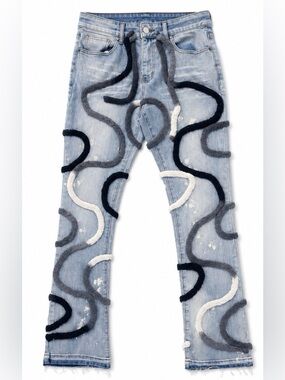 Reelistik NYC Size 32 Stacked Rope Appliqué Flare Jeans